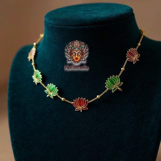 Manju Warrier Inspired Lotus Necklace – Merroon & Green
